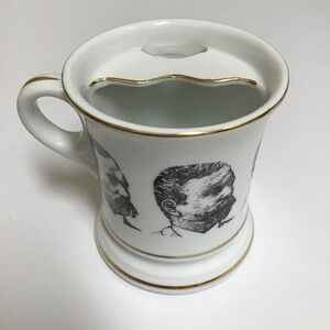 Mustached Men Shaving Mug Knobler Japan Mid Century Barber Razor Brush Vintage